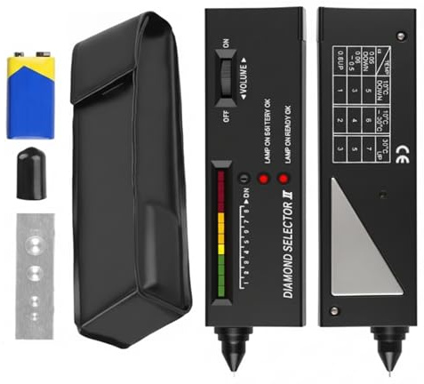 Probador Diamante Electrónico con Batería y Indicador LED para Ágata Jade | Portable Probador Piedras Preciosas con y Señal Acústica para Cristal Rubí Diamante Zafiro, Diamond Selector II V2