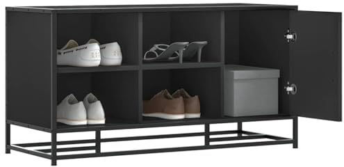 Ordellia Skobänk, svart, 100 x 40 x 53,5 cm, trämaterial och metall med förvaringsutrymme, hallbänk, sittkista för entré, hallförvaring upp till 80 kg lastkapacitet
