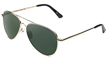 CLANDESTINE - Gafas de Sol Unisex - Colección Pilot - Modelo A10 by Sanyo Gutiérrez - Montura Acero Inox. Color Dorado - Lentes de Nylon Color Verde Oscuro y Filtro HD - Protección UV 400-144x51mm