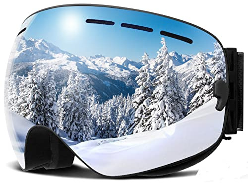 COPOZZ Ski Goggles, G1 OTG Snowboard Snow Goggles for Men Women Youth, Interchangeable Double Layer Anti Fog UV Protection Lens, Polarized Goggles Available (G1-Polarized Silver Lens(VLT 10.1%))