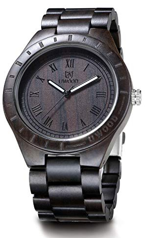 LeeEv Homme Montre-Bracelet en Bois de Santal, Série d'Uwood Fait Main Quartz Analogue avec Nombre Romain