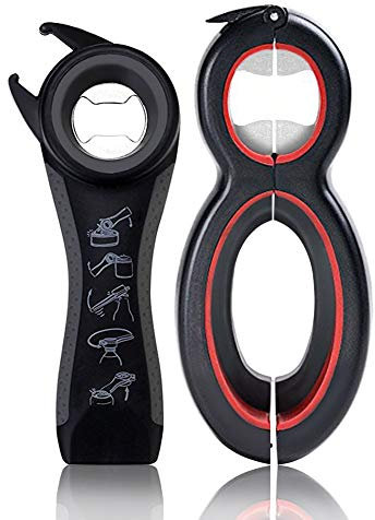 BrightBlue Multi Bottle Opener, Multi-Function Jar Grip Opener, 5-in-1 and 6-in-1, Twist Off Lid Kitchen Tool Suitable for Seniors or Arthritic Hands (2Pcs)