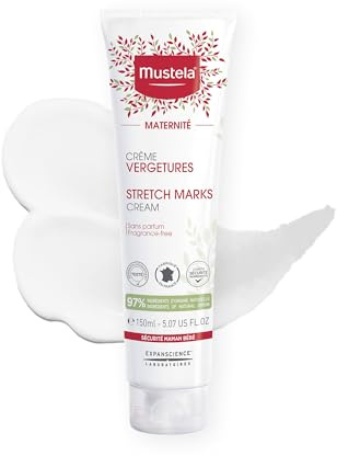 Mustela Crème Vergetures sans Parfum Soin Maternité Tube 150 ml | Crème vergetures pour prévenir les tiraillements, hydrate et améliore l'élasticité de la peau grâce à l'huile de maracuja