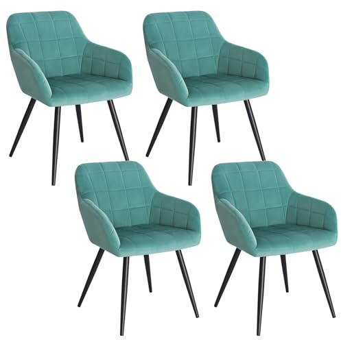 WOLTU Esszimmerstühle 4er Set, Küchenstühle gepolstert mit Armlehnen | Sitzfläche aus Samt, Metallbeine, für Wohnzimmer Küche Esszimmer, Türkis
