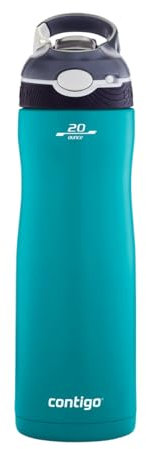 Contigo Autospout Chill Couture Drinking Bottle with Straw, Stainless Steel, 100% Leak-Proof, Insulated Bottle for Sports, Bike, Hiking, 590 ml, Scuba, Blue, Grey