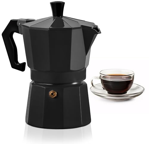 Mixpresso Black 3 Cup Moka Pot Cuban Coffee Maker, Moka Pot for Gas, Electric Stove Top, Classic Italian Coffee Maker, Stovetop Espresso Maker, Camping Pot Makes 3 Espresso Cup 5 Oz