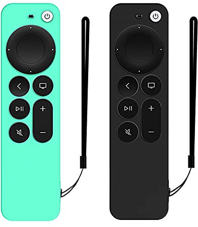 DAZUAN 2 PCS Funda de Silicona para Control Remoto Apple TV 4K 2021, Funda Protectora de Cuerpo Completo a Prueba de Golpes para Control Remoto Siri 6nd Gen con Cuerda Antipérdida (Verde Hielo+Negro)