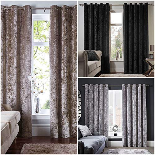 Value Comfort Home Luxury CRUSHED VELVET Eyelet Ring Top Fully-Lined Curtains With Tie-Backs | Size & Colour Options Charcoal 66x72