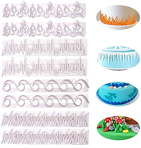Kuchendekorationsformen aus Kunststoff, Fondant, 8 Stück, für Kuchendekoration, Flammen, Wellen, Gras, Eiszapfen, Fondant, Kuchendekoration