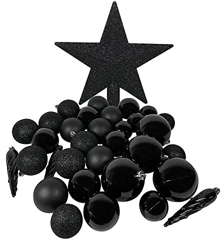 Christbaumschmuck Set Schwarz 33 teilig mit Spitze Christbaumkugeln bruchfest