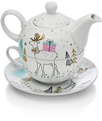 Set di teiera con cervo, 3 pezzi, atmosfera natalizia grazie alla bella decorazione