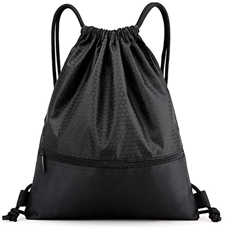 FenFang Mochilas de Cuerdas Negro, Bolso Mochila Deportiva Casual, Bolsas de Cuerdas Gimnasia Mujer Hombre, Saco Playa Talega Deporte Escolares con Cordones Gym Bag Infantiles Niños Niñas (Pequeño)
