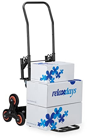 Relaxdays Sackkarre Treppensteiger, klappbarer Transportwagen, bis 50/150 kg, Vollgummireifen, höhenverstellbar, schwarz