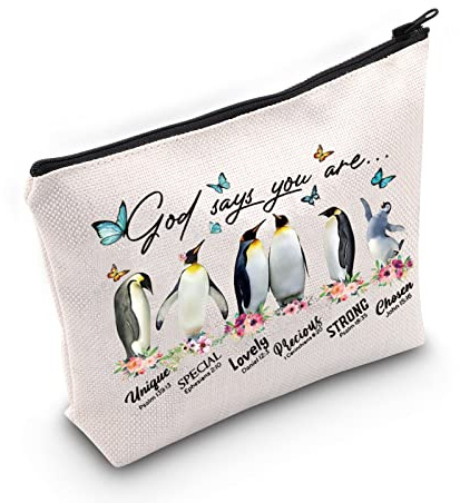 WZMPA Pinguin-Make-up-Tasche, Pinguin-Liebhaber, Geschenk, Gott sagt, Sie sind einzigartig, schön, wertvoll, stark, ausgewählte Reißverschlusstasche für Frauen und Mädchen, God Says Pinguin, Passform