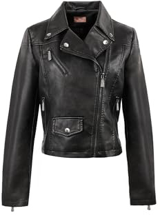 QUEEN HELENA Chiodo Giacca in Ecopelle Giubbino Corto Borchiato Giacchetta Biker Comoda Casual Leggera Donna Y3005
