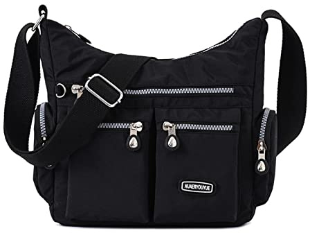 NOTAG Umhängetasche Damen Leichte Mehrfach-Taschen Handtasche Wasserdicht Nylon Damen Sportliche Schultertasche (Schwarz)