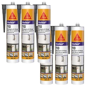 Lot de 6 mastic silicone SIKA SikaSeal 110 Menuiserie & Vitrage - Anthracite - 300ml