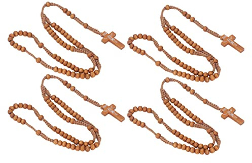 Katholische Rosenkränze aus Holz, Einzigartige Holzstruktur, Religiöse Geschenke, 10 Stück, Holzkreuz, Rosenkranz, Jesus, Aufdruck, Katholischer Unisex-Stil für Männer und Frauen (Leichter Kaffee)