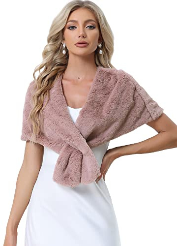 Allegra K - Chal de piel sintética para mujer, ideal para fiestas nocturnas, eventos de invierno, nupcial y boda, rosa, L