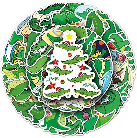Bric Dodo Pack of 50 Crocodile Stickers Car Laptop Phone Guitar Skateboard Motorcycle Bicycle Crocodile Stickers Set Vinyl Waterproof Aesthetic Stickers for Teenagers Children Adults