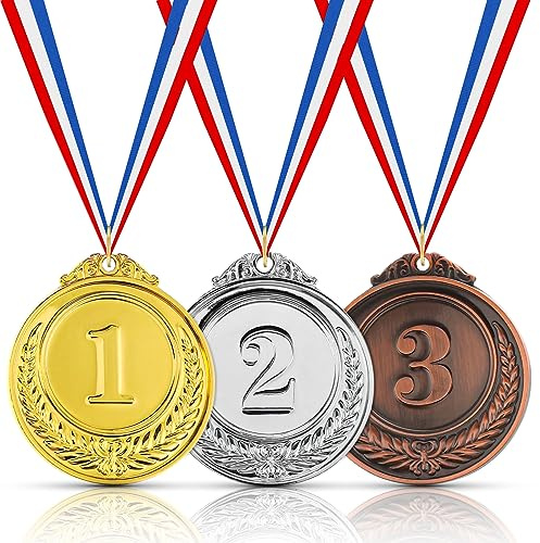 3 Pieces Number Medals, Gold Silver Bronze Award Medals with Ribbon Winner Awards 1st 2nd 3rd Metal Medals for Children, Olympic Style Winner Medals for Sports Day Prizes Party Favours Office Games