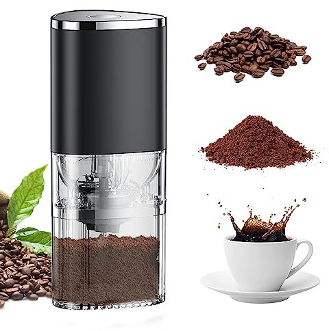 Portable Electric Burr Coffee Grinder, Compact Automatic Ceramic Conical Burr Grinder with Multiple Grind Settings,Detachable,USB Rechargeable Mini Coffee Bean Grinder for Beans,Nuts,Grains,30g,155ML