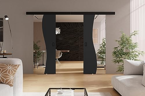 KIER FURNITURE Doppelwandige Schiebetüren mit Spiegeln FALA DUO – Schiebetür Komplettset Schiene Komplettset Mit Tür – Zimmertüren Mit Zarge Komplett - B152xH205xT1,6 cm - Graphit