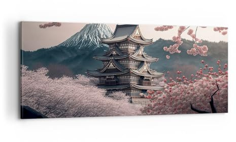 Panorama Bilder auf Leinwand 100x40cm Leinwandbild Asien Japan Japanische Kirsche Groß Wanddeko Bild Schlafzimmer Wandbilder Dekoration Wohnzimmer Wall Decor Canvas Wand Kunstdruck Art AB100x40-5734
