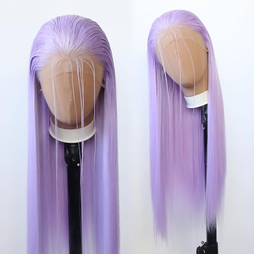 Towarm Parrucca viola chiaro con attaccatura frontale in pizzo sintetico viola lavanda con attaccatura dei capelli naturale pre-pizzicata per donne di colore, resistente al calore, parrucca per