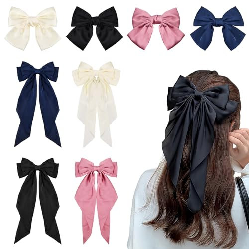 Wisebom 8 Stück Haarspangen mit Großer Schleife, Große Haarschleifen mit Langem Band Große Schleife Haarschleife für Party Frauen Mädchen Lolita