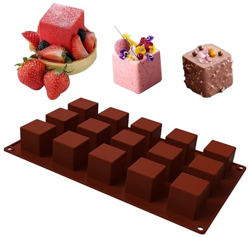 Molde de silicona para galletas de chocolate - moldes cuadrados de silicona | moldes de chocolate de 15 cavidades para pudín, jalea, praliné, moldes para cubitos de hielo - Molde cuadrado