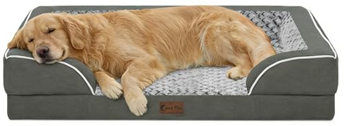 Casa Paw Orthopedic Dog Beds for Extra Large Sized Dogs, Waterproof Memory Foam XL Pet Bed with Sides 42x30Inch, Non-Slip and Egg-Crate Foam Big Dog Couch Bed with Removable Washable Cover, Dark Grey