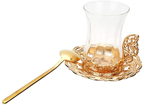 Milisten 1 ensemble de tasses à café vintage avec soucoupe assortie, verres à thé turc et soucoupe, tasse à fleurs fantaisie, verres à boire vintage, tasse à thé de bureau, tasse à thé en alliage