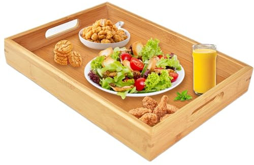 ADERTOS Serviertablett Bambus Tablett Rechteckig Holztablett 30 * 20cm Küchentablett mit Griffen Holz Frühstückstablett Servierplatten Serving Tray für Küche, Esszimmer Café Frühstück Getränke