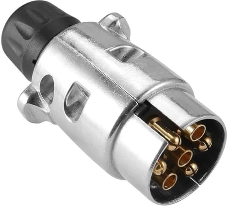 ETUKER Prise de Remorque Mâle 7 Broches en Métal, Connecteur Électrique Étanche pour Attelage, 12V Fiche Métal