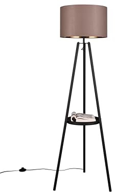 lightling Stehlampe Coby mit Ablagefläche, Fußschalter, Stoffschirm in Taupe, exkl. 1 x E27 max. 60W, Ø 57 cm, Höhe 152 cm, Dreibein in schwarz matt