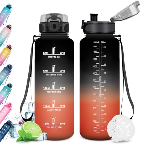KollyKolla Trinkflasche Kohlensäure Geeignet, 500ml/1L/1.5L, Sport Trinkflasche mit Zeitmarkierung, Auslaufsicher Wasserflasche Kinder, Erwachsener, Fahrrad, Schule, Maedchen, Junge, Büro, Fitness