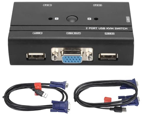 2 Port USB 2.0 VGA KVM Switch, USB VGA KVM Switcher with Panel Buttons, LED Indicator, 1920x1440 Resolution, for 10, 8, 7, XP, for Linux
