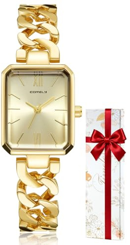CIVO Reloj Mujer Acero Inoxidable: Rectangular Analógico Impermeable - Oro Moda Regalo para Mujer