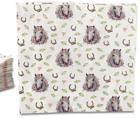 ECOFIESTA 20x Servietten Kindergeburtstag Pferd 33 x 33 cm rosa - Geburtstagsservietten saugfähig - Papierservietten, Partygeschirr