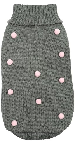 Record - Maglioncino per Cani Candy Shop, Lunghezza dorso 15 cm. Maglione con Collo Alto a Tinta Unita e Pompon Vellutati. Foro Guinzaglio e Lavabile in lavatrice| Grigio, 4XS