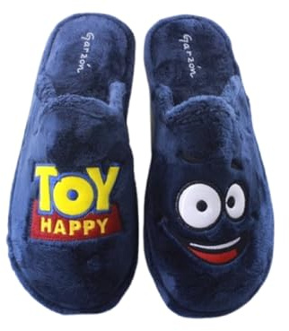 Garzon - Zapatillas Casa para Hombre - Dibujo divertido TOY MU HAPPY y Suela especial parquet antideslizante. Color: Azul Talla: 44