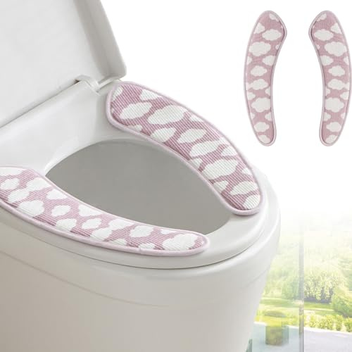 Thick and Warm Toilet Seat Cover – Washable, Reusable Cushion with TPR Adhesive & Cloud Pattern for Extra Comfort & Insulation (Pink)