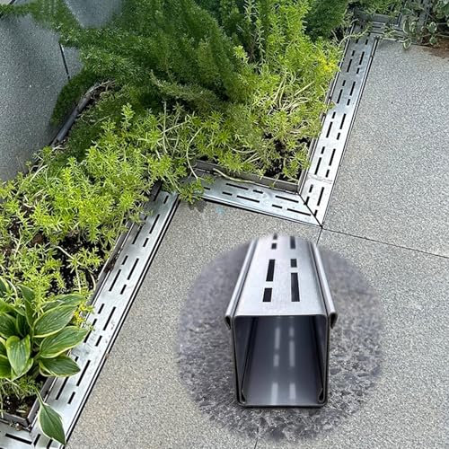 Edelstahl-Terrassenrinnen-Ablauf-Set, 10,2 x 5,1 cm, schmaler Grabenablauf für Hof, Regenrinne, Metallablaufrinne für Innen- und Außendekoration