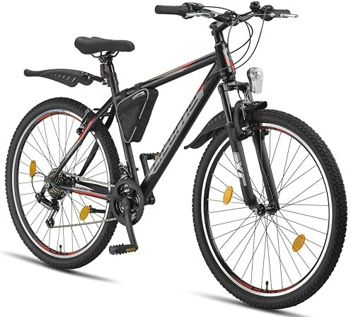 Licorne Bike Guide Premium mountainbike i 20, 24, 26, 27,5 och 29 tums cykel för flickor pojkar män och kvinnor (27,5 tums skiva, svart/röd)