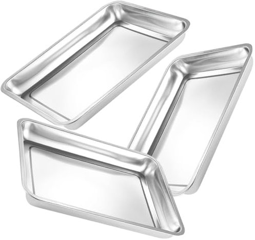 GRIRIW Edelstahl Ofenpfanne 3 Stück Rechteckige Grillplatte 32x22x4,8cm Multifunktional Lebensmittelecht Für Haushalt Grillen Und Backen