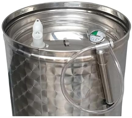 Generico Botte, Contenitore in Acciaio Inox 18/10 per Vino LT 200 con Galleggiante A Camera d'Aria, Rubinetto in Acciaio Inox -Made in Italy -Senza Coperchio PARAPOLVERE-