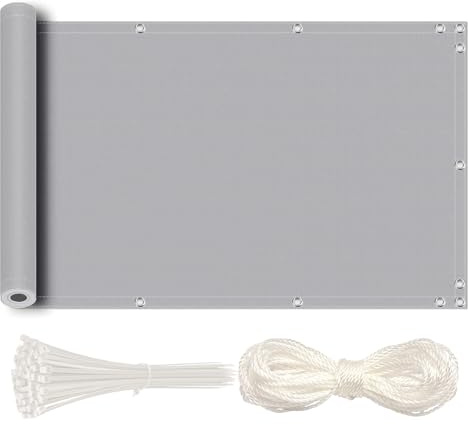 MEEYI Brise Vue pour Balcon 60x1000cm Clôture Brise Vue Imperméable Anti-UV Résistant au Vent pour Balcon Pare-Soleil Jardin Extérieur avec Attaches de Câble Gris Clair