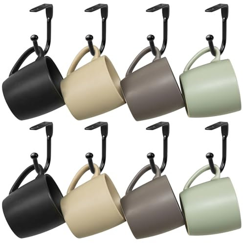 16 Pcs Cup Hooks,Mug Hooks Under Cabinet Hook Metal Mug Holder Under Shelf Coat Hooks Black Wall Mounted Cup Holder for Kitchen Utensil Storage Drying Pots Pans Coffee Tea Cups