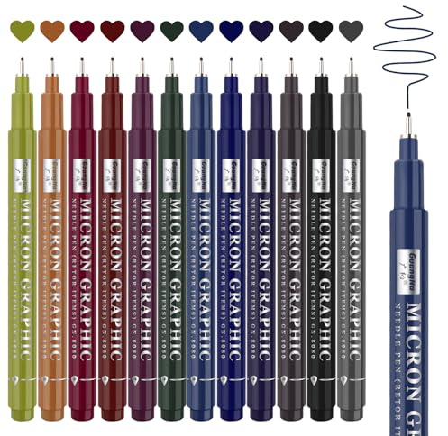 Funnasting Coloured Fineliner Pens, 12 Vintage Colours Micron Pens, 0.5mm Fine Liners Coloured for Journaling, Drawing, Sketching, Writing, Calligraphy, Noting Art Supplies